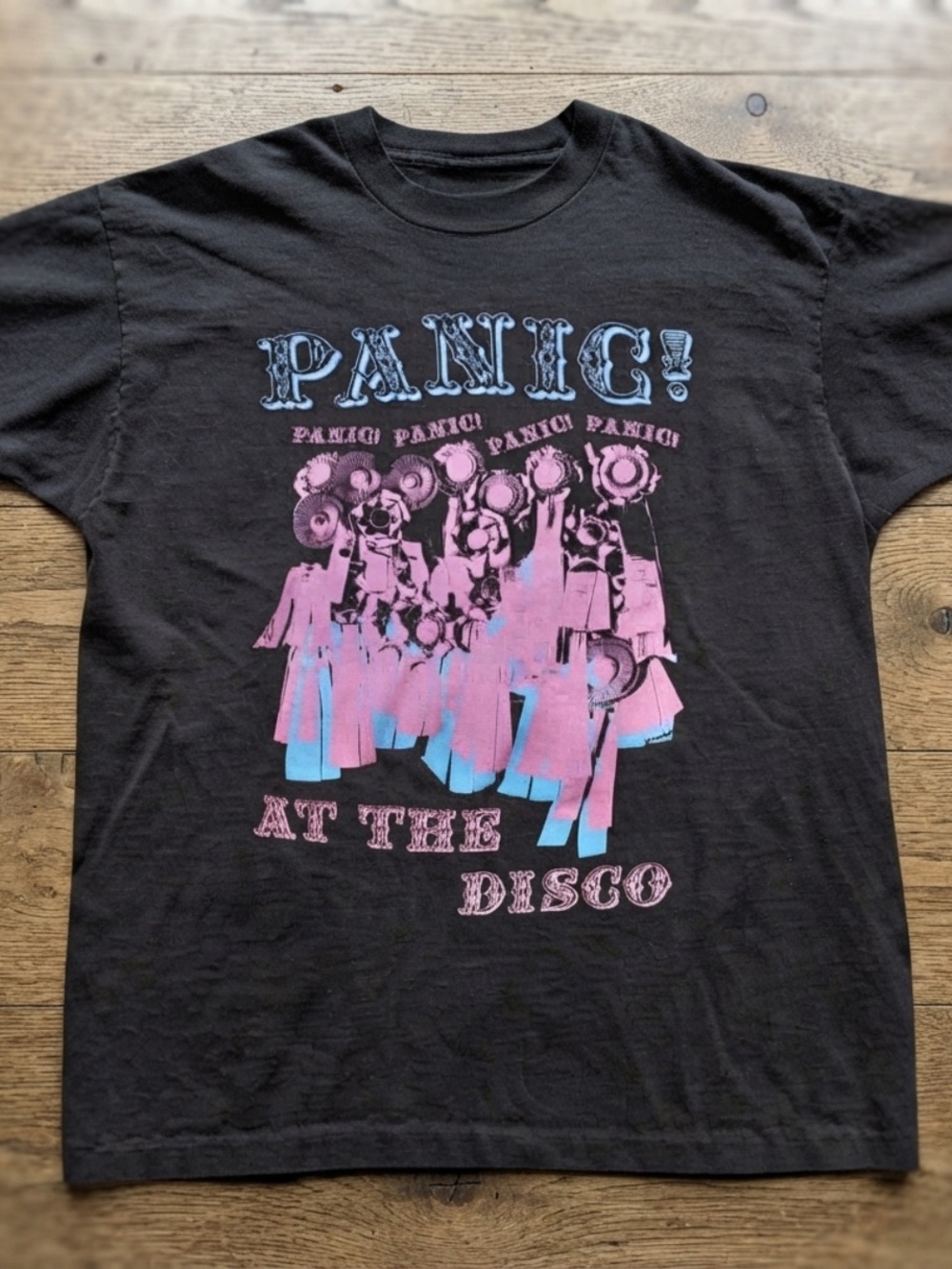 Gildan Black Tee with Pink & Blue 'Panic! At The Disco' Graphic